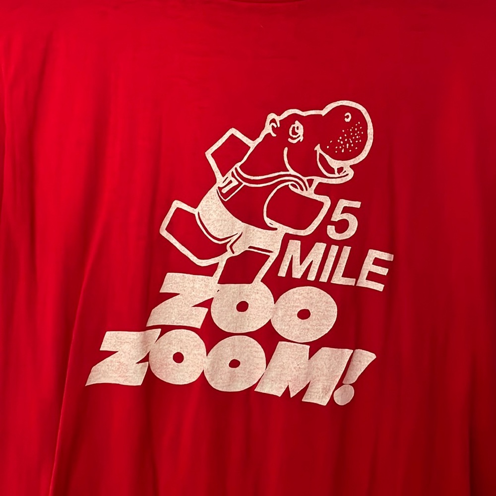 Vintage Zoo Zoom 5 mile race shirts for the Maryland zoo, large, red